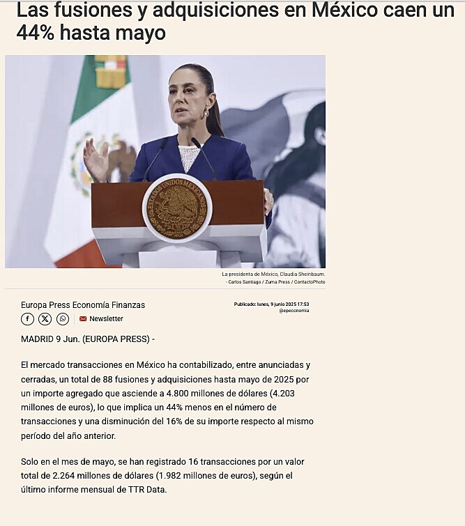 Las fusiones y adquisiciones en Mxico caen un 44% hasta mayo